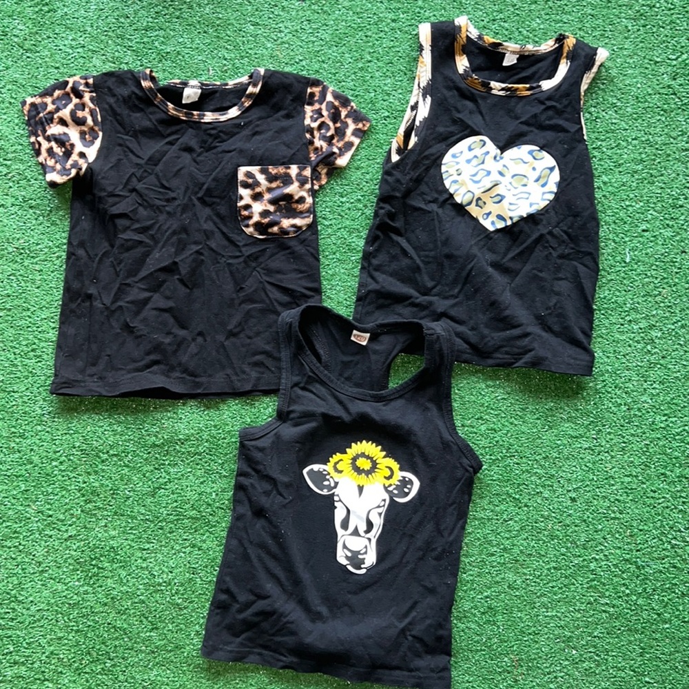 3 Black Shirts Approx 4T/ Two Tank Tops and One Tshirt